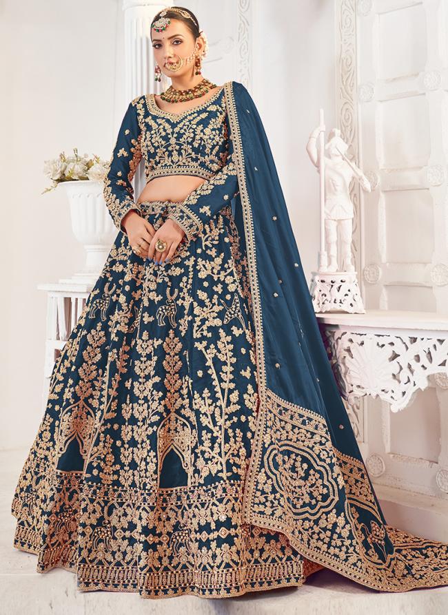 Jimmy Choo Blue Bridal Wear Embroidery Work Lehenga Choli